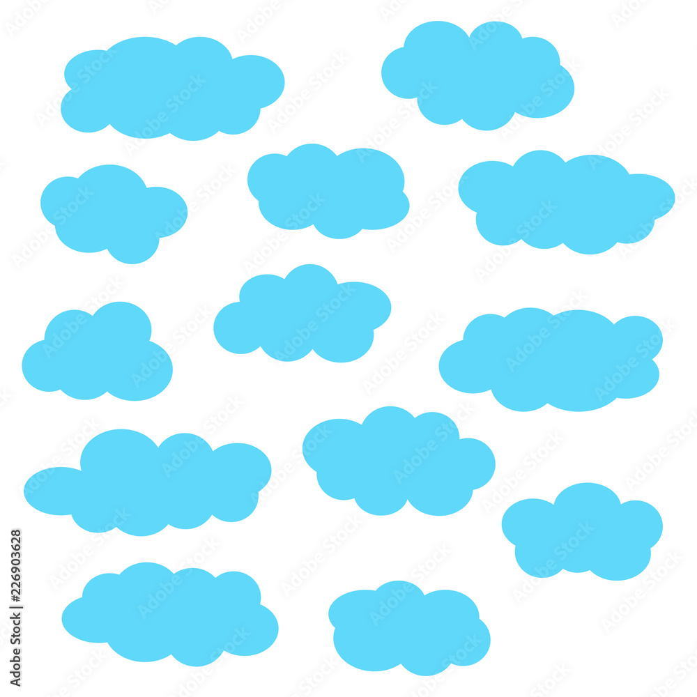 Cloud icon set, blue clouds isolated on white background, vector illustration.