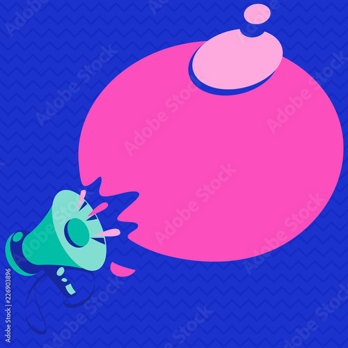 Flat design business Vector Illustration concept template copy space text for Ad website esp isolated 3d isometric. Megaphone with Sound Effect icon and Blank Round Halftone Thought Bubble