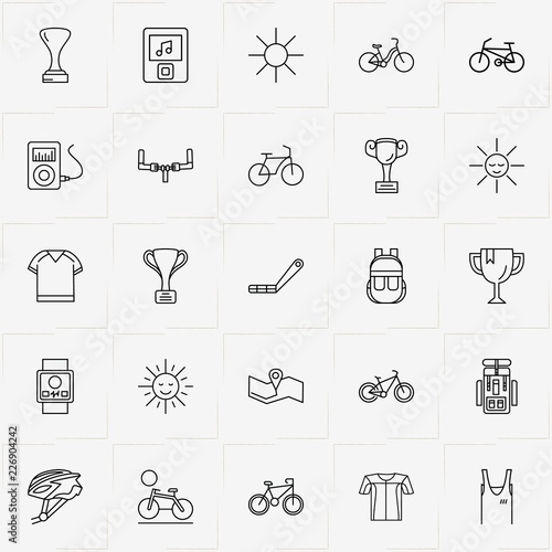 Bicycle Sport line icon set with map location , bicycle and electronic watch