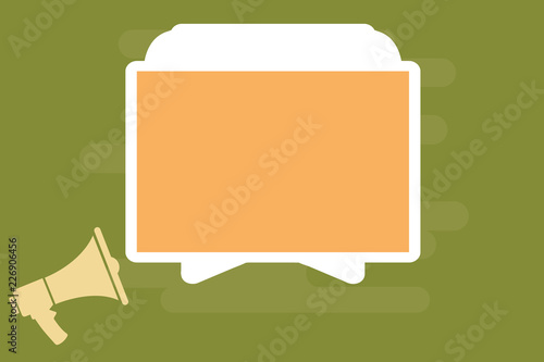Flat design Vector Illustration Empty esp template copy text for Ad, promotion, poster, flyer, web banner, article. Megaphone and Blank Screen Tablet Horizontally Resting on Stand Holder