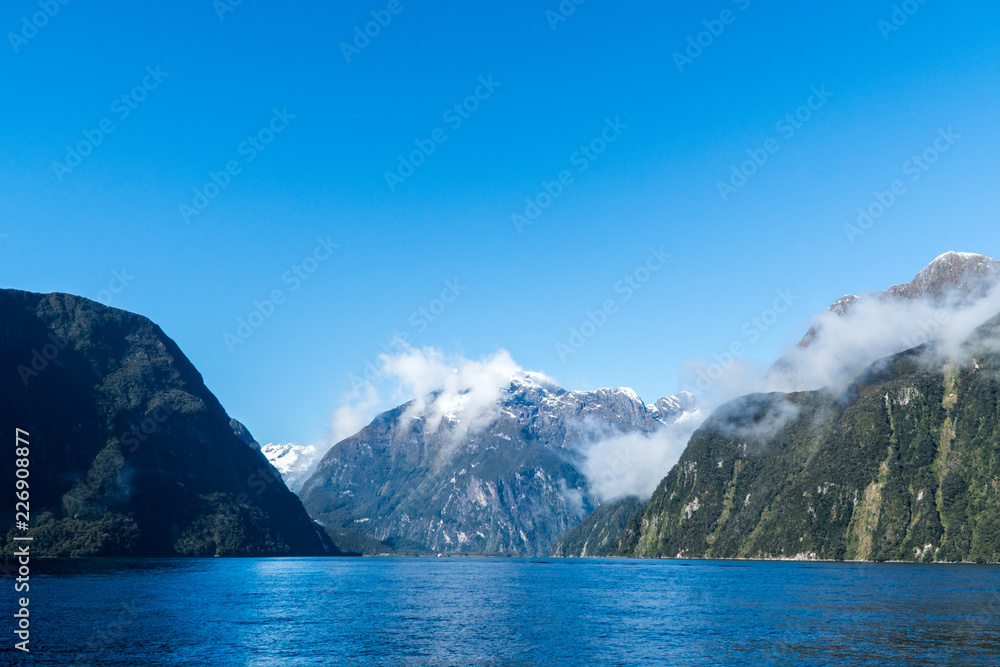 Low cloud and mountains in Milford Sound