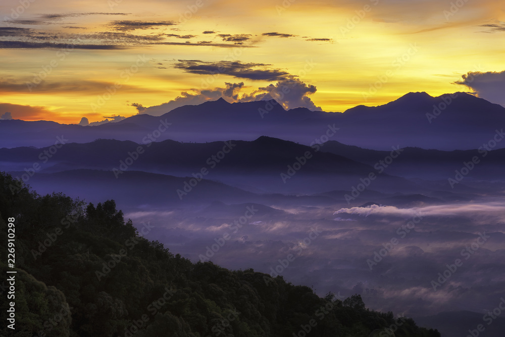 Mountains and fog in the south of Thailand.