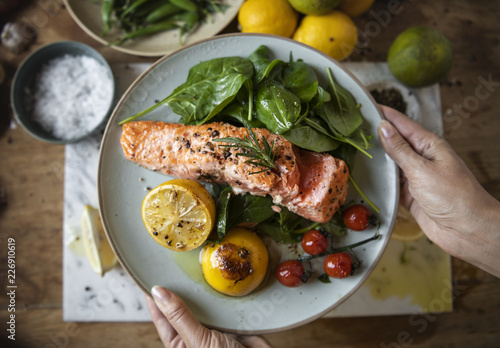 Grilled salmon food photography recipe idea