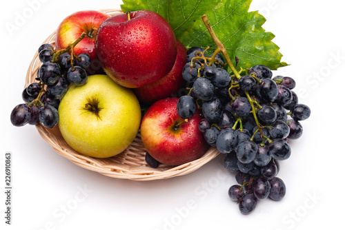 fresh fruit basket on white background