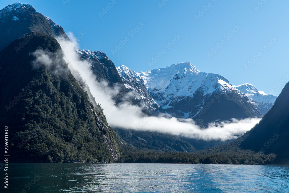 Mountains and clouds in Milford Sound