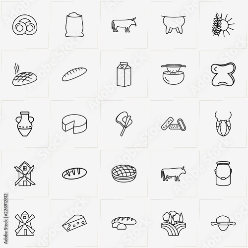 Bread & Milk line icon set with spica, bread roll  and bread slice