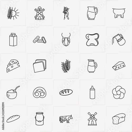 Bread & Milk line icon set with bread roll , bread slice and bread