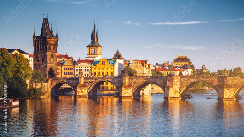 Czech Republic, Prague panorama with historic Charles Bridge and Vltava river © daliu