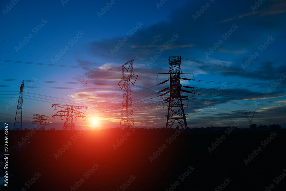 Naklejka premium The power supply facilities of contour in the evening