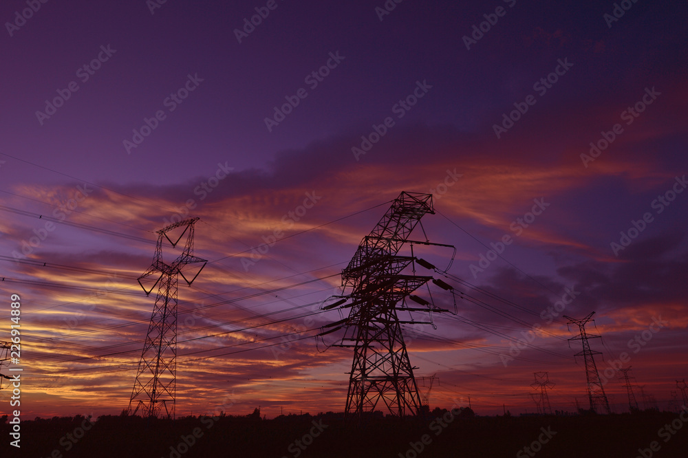 The power supply facilities of contour in the evening The power supply facilities of contour in the evening