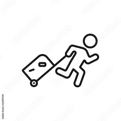Person with baggage linear icon. Thin line illustration. Tourist, traveler. Passenger. Contour symbol. Vector isolated outline drawing. Editable stroke