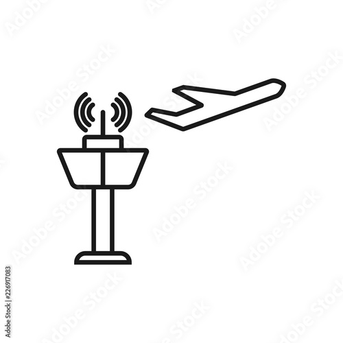 Flight control tower line icon for web, mobile and infographics. Vector dark grey icon isolated on light grey background.