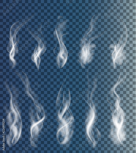 Set of transparent clouds and smoke. Vector.