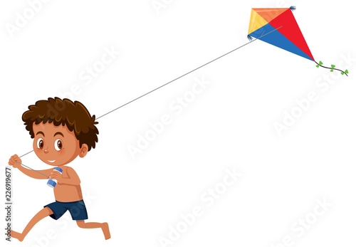 Boy play kite on white background