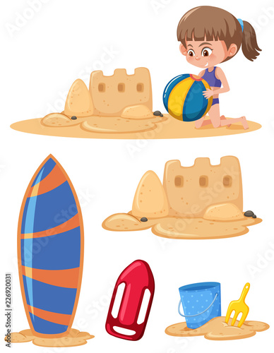 Set of girl playing at the sand