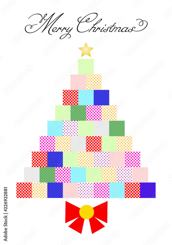四角いプレゼントで作られたシンプルなクリスマスツリー