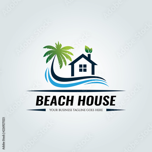 Beach house logo design template. Vector illustration