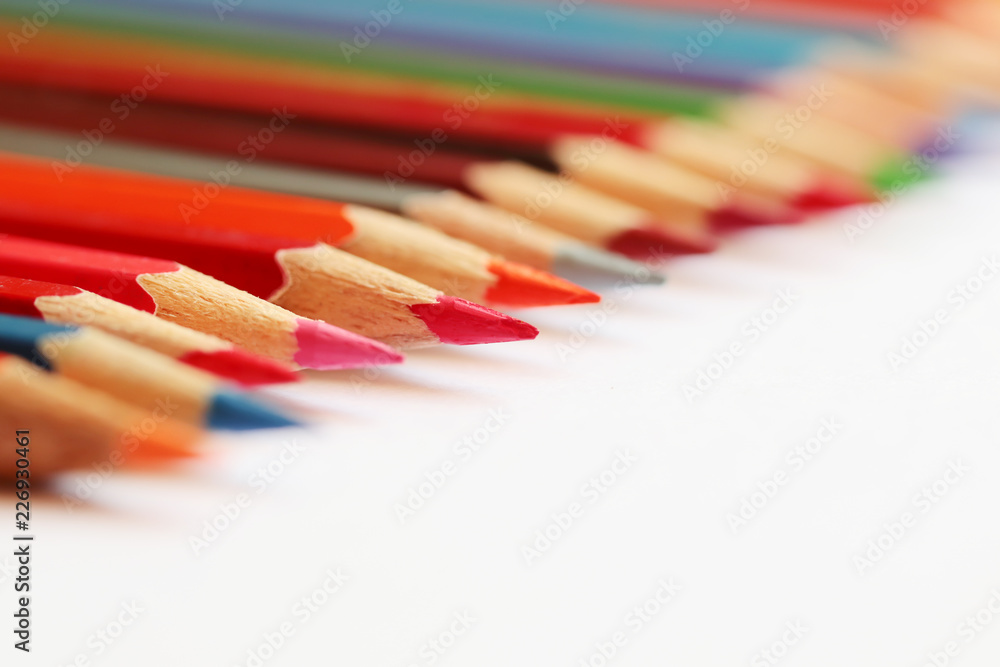 Obraz premium Color pencils on white background.Selective focus.