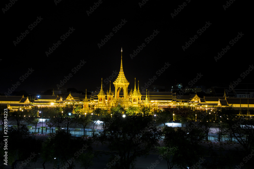 BANGKOK, THAILAND - NOVEMBER 16 2017: The Royal Crematorium for HM King Bhumibol Adulyadej at Sanam Luang. After the ceremony was completed open for the public. 2nd anniversary pass away.