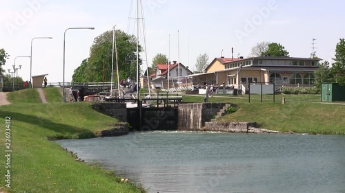 Long shot of watergate or sluice at Goeta Canal in Sweden. photo