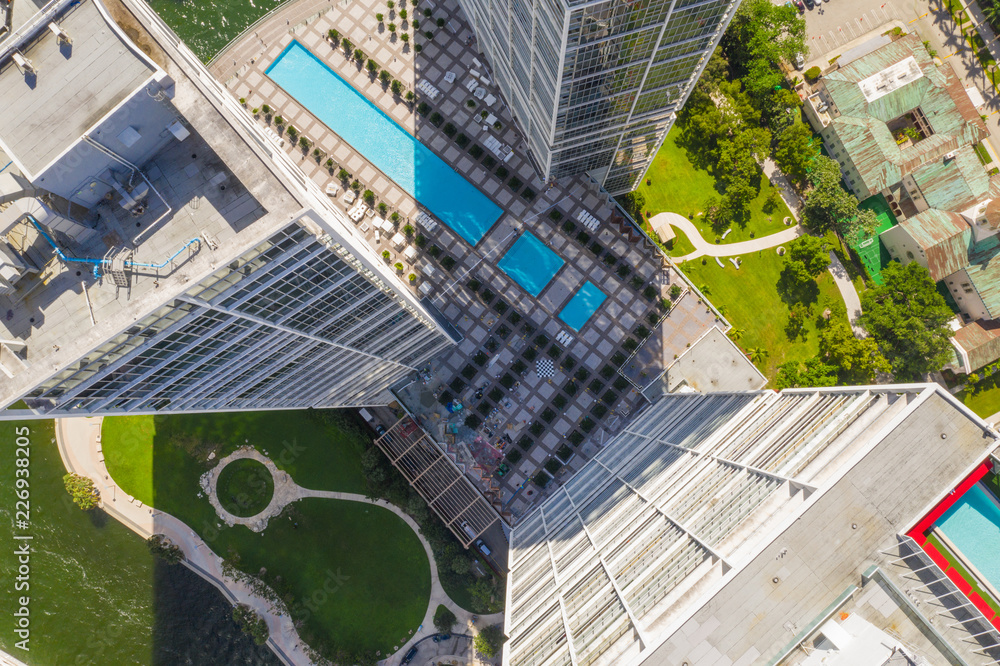 Aerial overhead photo of building construction Miami Brickell - obrazy, fototapety, plakaty 