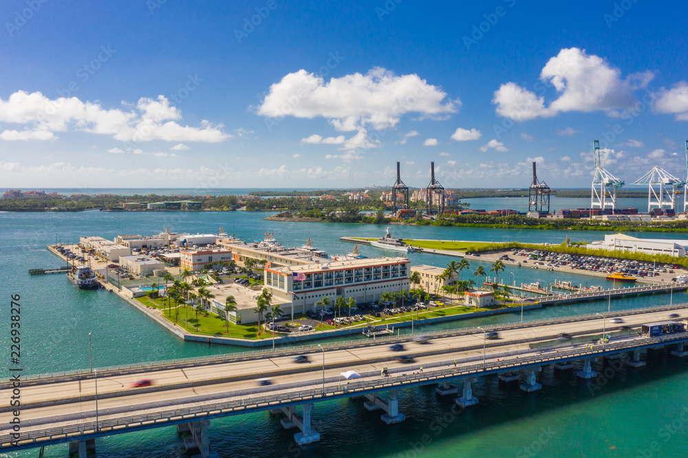 Aerial Miami Beach scene US Coast Guard base island