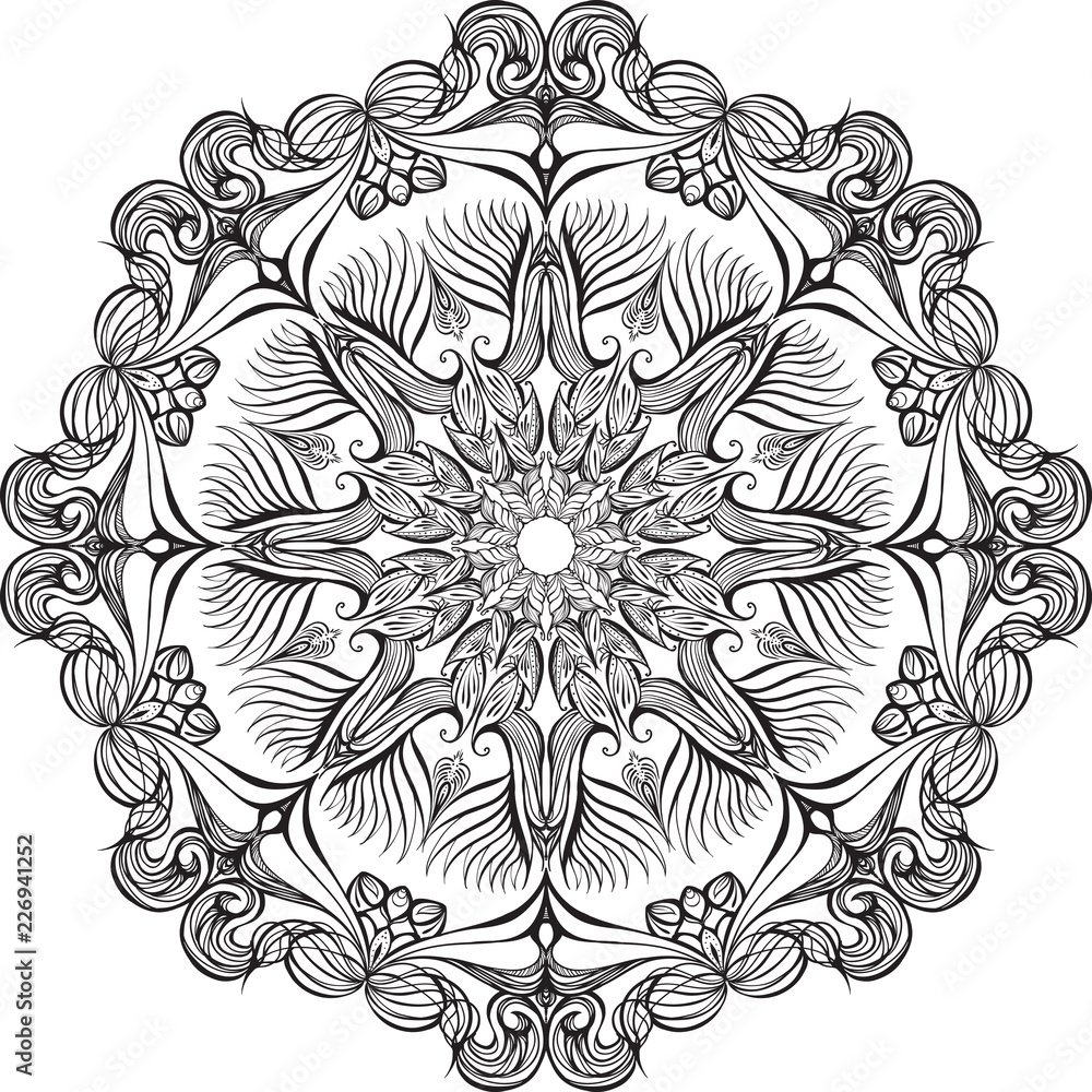 Fototapeta premium Mandala,round pattern in vector, black and white,coloring books for children and adults,handmade