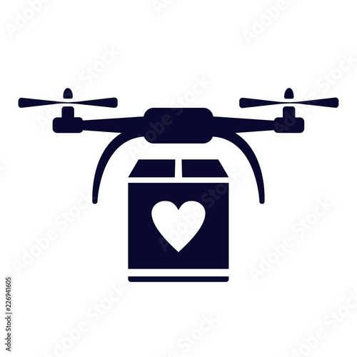Vector drone with heart icon. Modern, simple flat vector illustration for web site or mobile app. Isolated on white.