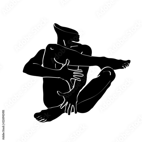 Beautiful woman silhouette sitting in lotus pose with flowers and ethnic art. Power of girls. Meditation, yoga, kundalini, tantra, ayurveda, aura and chakras. Vector illustration.