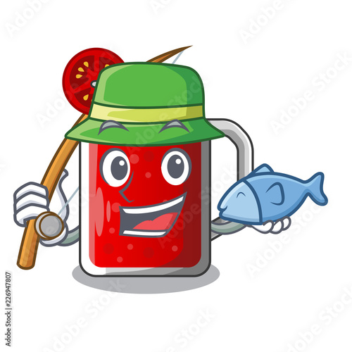 Fishing tasty tomato juice on cartoon table