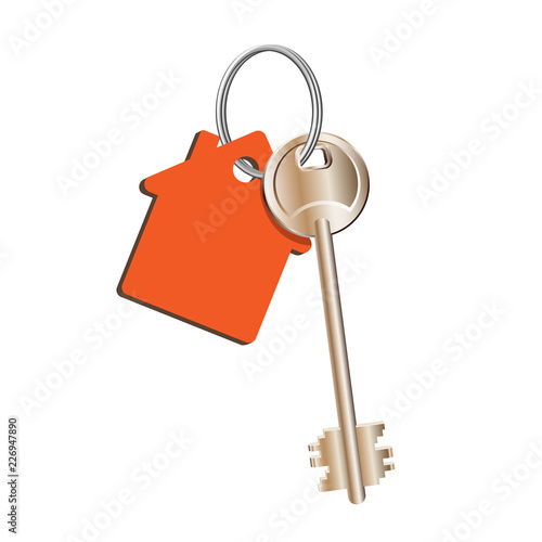 Key house on the ring with a red keychain, concept of sale purchase of real estate, rental of property