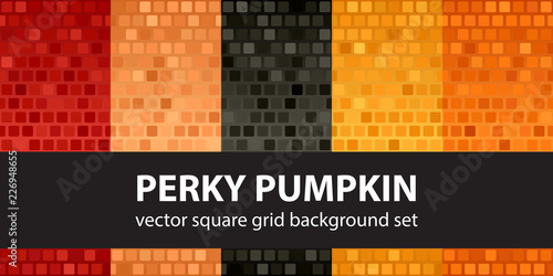 Square pattern set Perky Pumpkin. Vector seamless tile backgrounds