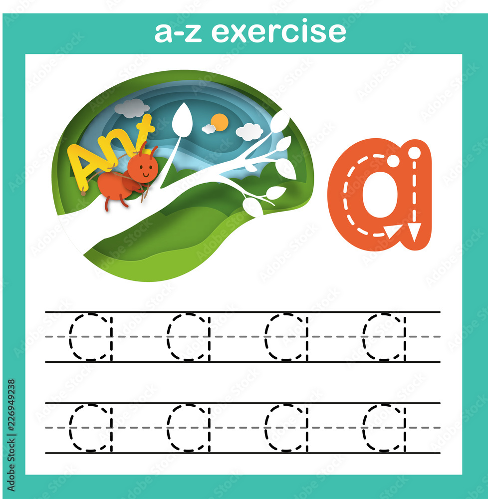 Alphabet Letter A-ant exercise,paper cut concept vector illustration Alphabet Letter A-ant exercise,paper cut concept vector illustration