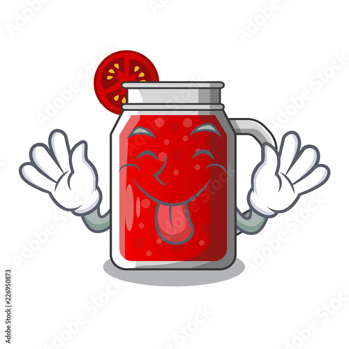 Tongue out fresh tomato juice isolated on mascot