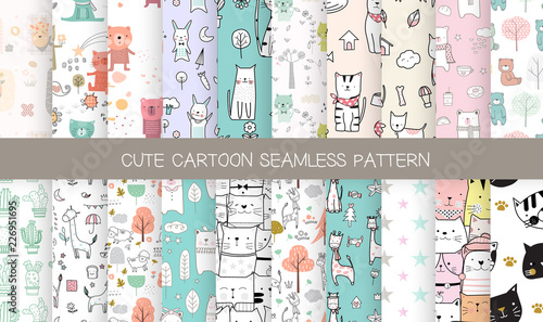 cartoon seamless patterns.pattern swatches included for illustrator user, pattern swatches included in file, for your convenient use