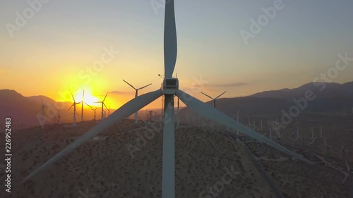 Windmill Windfarm at Dusk Aerial - Generating Clean Electricity