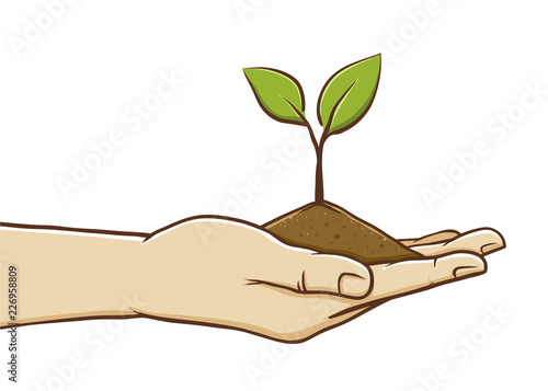 Hand Holding Plant And Soil in Its Palm