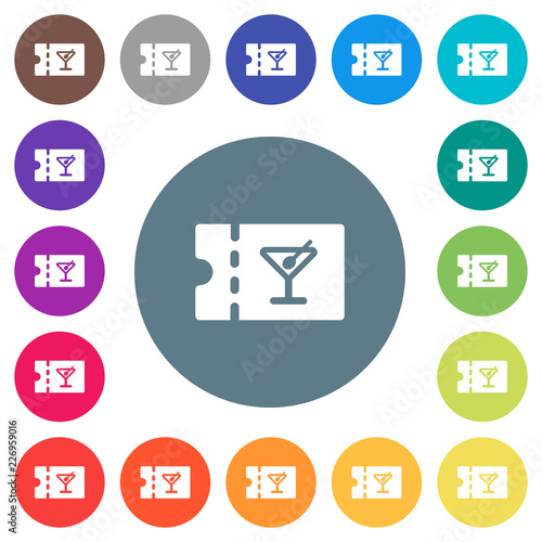 cocktail bar discount coupon flat white icons on round color backgrounds