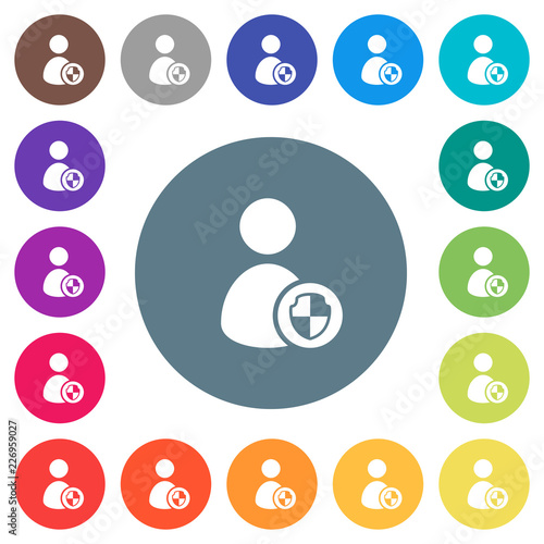 User account protection flat white icons on round color backgrounds