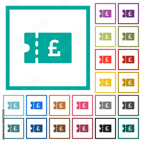 Pound discount coupon flat color icons with quadrant frames