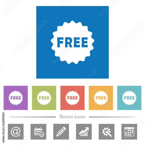 Free sticker flat white icons in square backgrounds