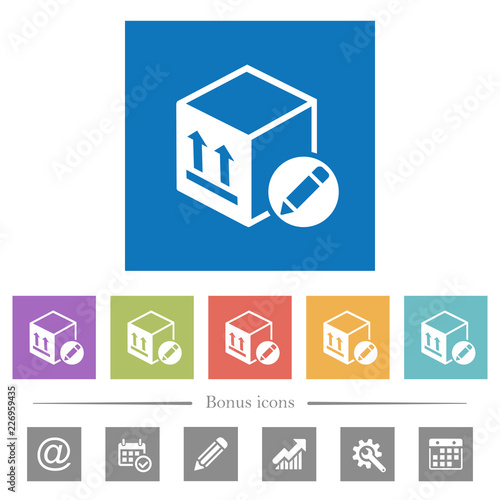 Package edit flat white icons in square backgrounds