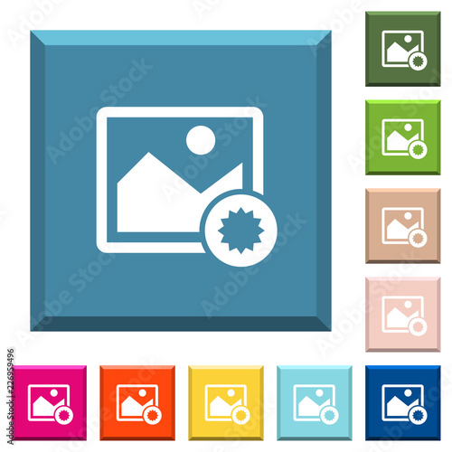 Authentic image white icons on edged square buttons