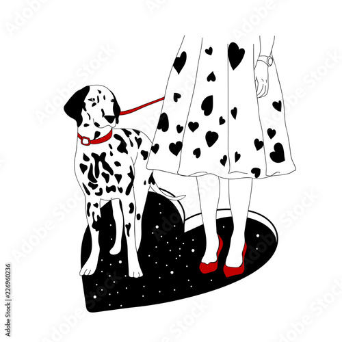 Vector hand drawn surreal illustration of woman with space instead of body . Surreal tattoo artwork . Template for card, poster, banner, print for t-shirt