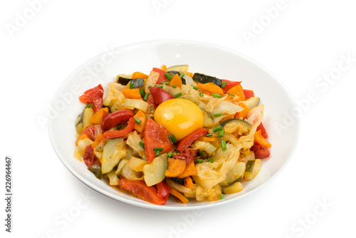 Fried Vegetable Mix with Zucchini, Sweet Pepper, Tomatoes, Onions Close Up