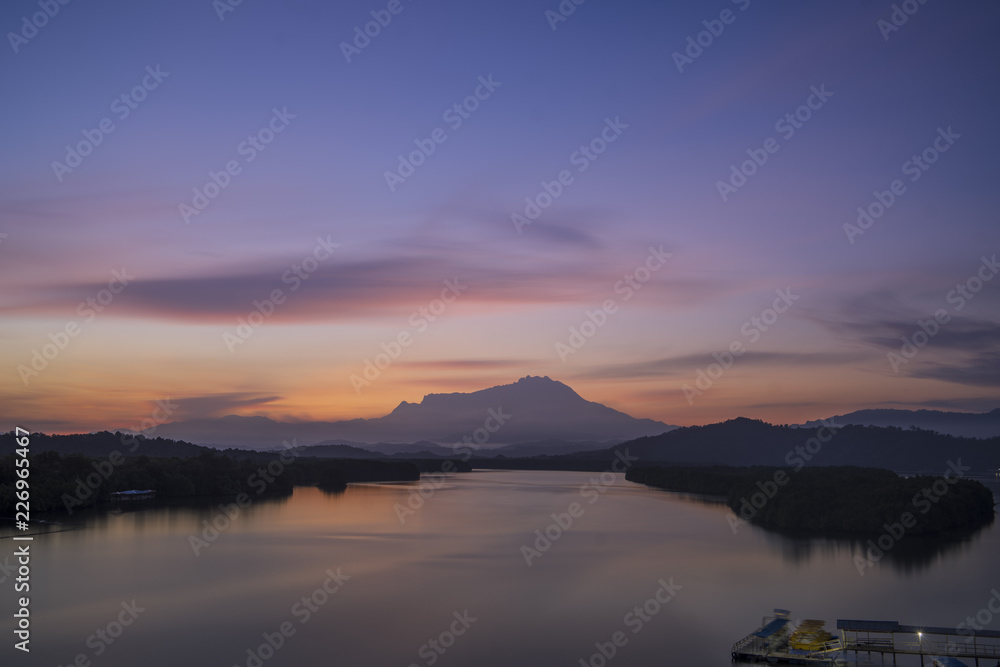 majestic mount kinabalu in colorful sunrise mood majestic mount kinabalu in colorful sunrise mood