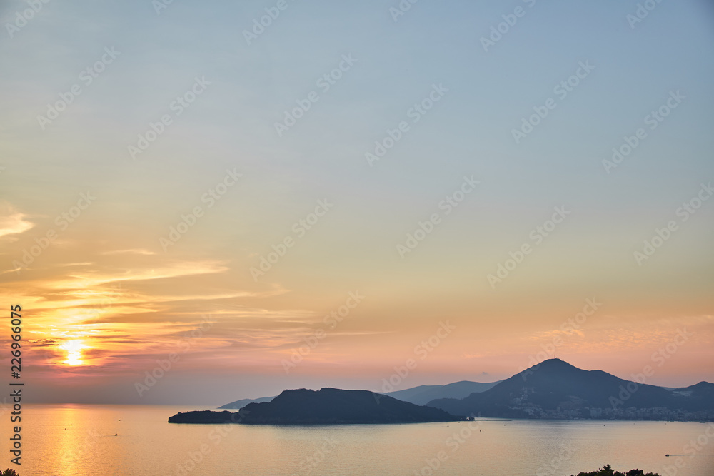 Sunset in the mountains of Montenegro. Adriatic sea. 