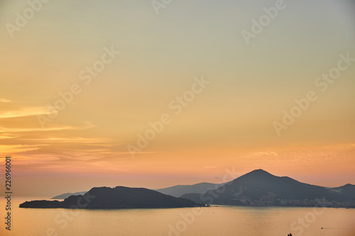 Sunset in the mountains of Montenegro. Adriatic sea. 