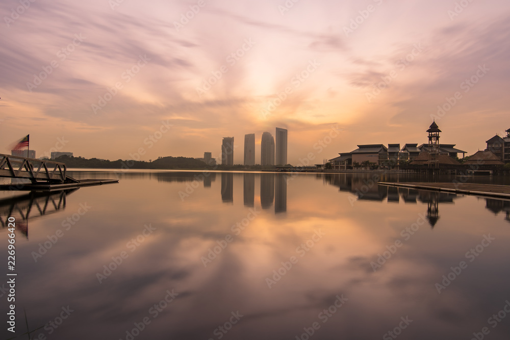 putrajaya building sunrise view with reflection