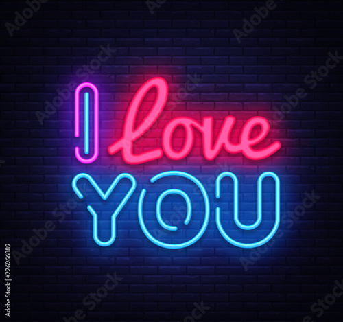 I Love You neon sign vector. Love Design template neon sign, light banner, neon signboard, nightly bright advertising, light inscription. Vector illustration